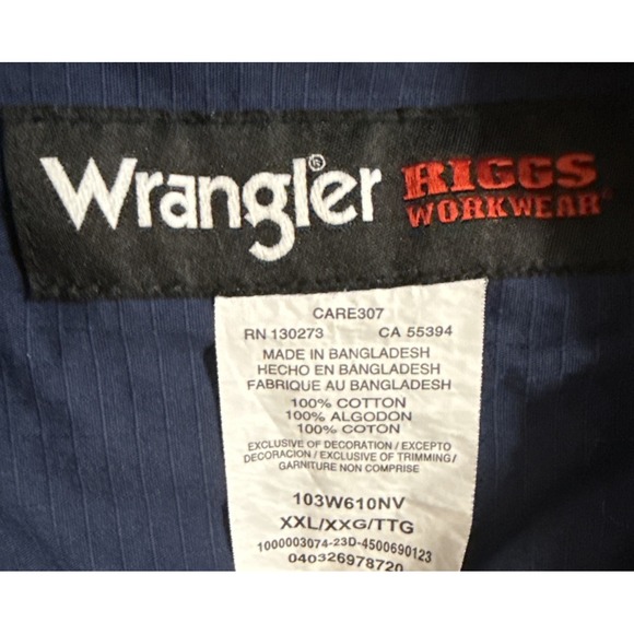 Wrangler Riggs Workwear  Navy Blue Short Sleeve‎ Button-Up Work Shirt Men Sz XXL - Picture 4 of 4